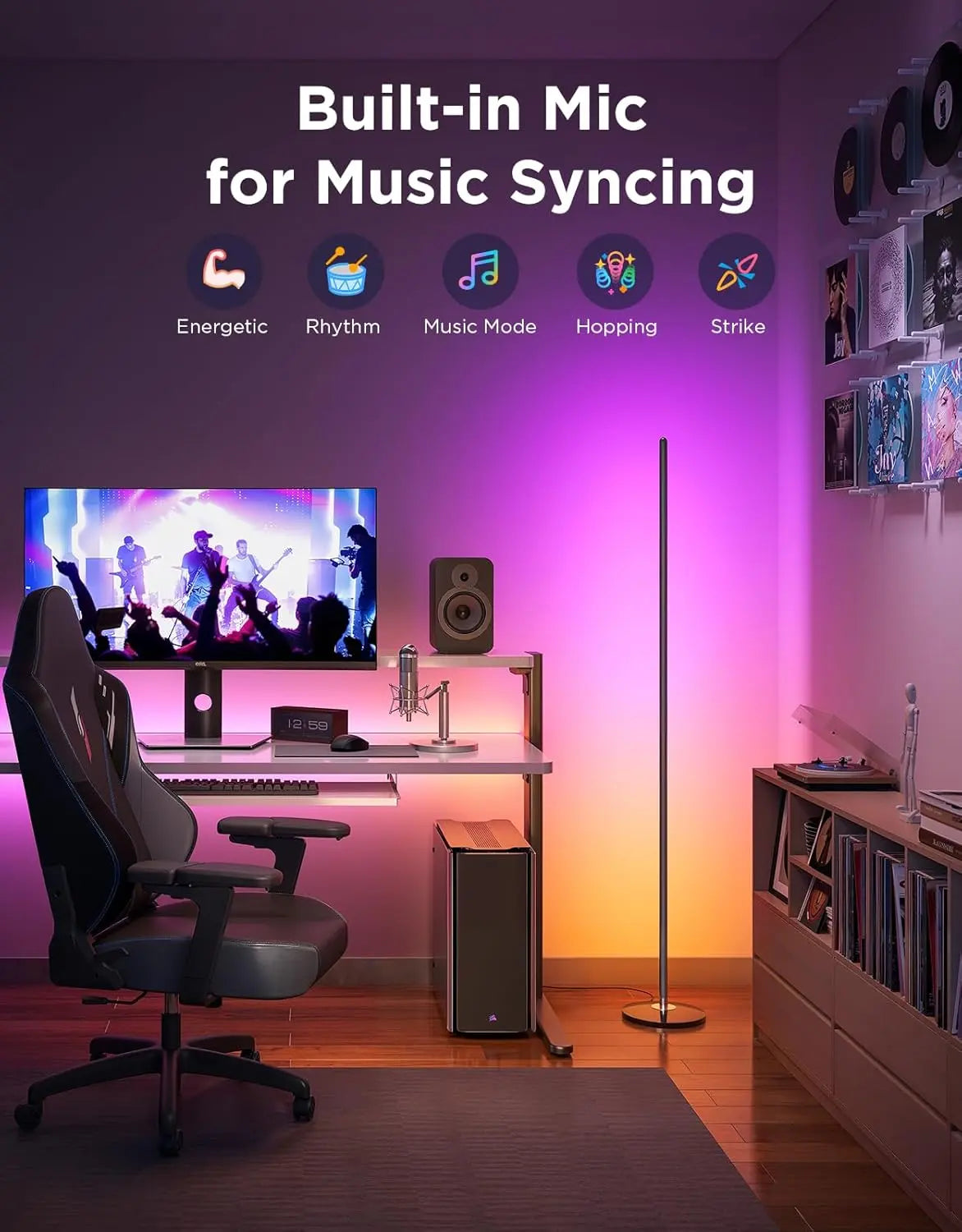 1000-lumen smart modern floor lamp, music synchronization and 16 million DIY colors