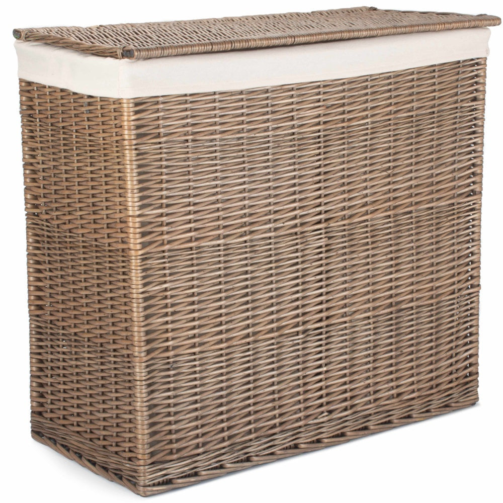Large Rectangular Partition Wicker Laundry Basket