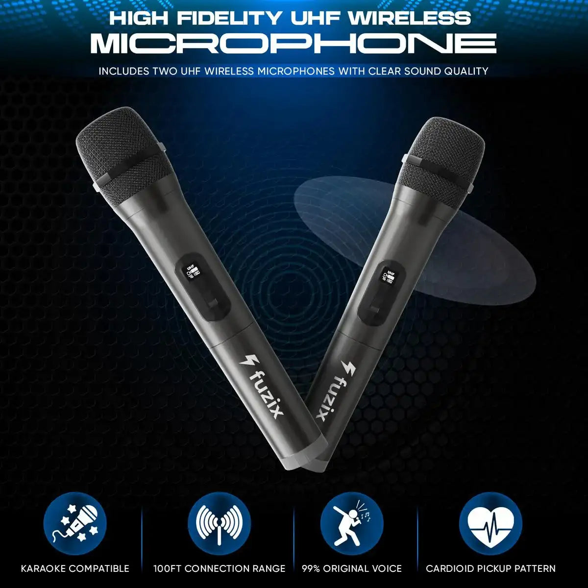 Portable Rechargeable Karaoke Bluetooth Speaker – Dual Wireless Microphones, Dynamic LED Lights, FM Radio, USB, Micro SD, Remote Control