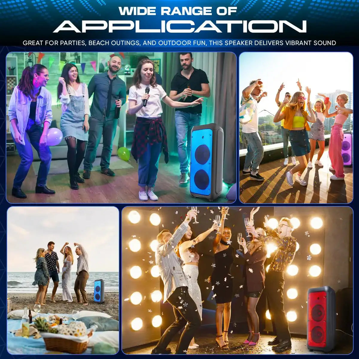 Portable Rechargeable Karaoke Bluetooth Speaker – Dual Wireless Microphones, Dynamic LED Lights, FM Radio, USB, Micro SD, Remote Control