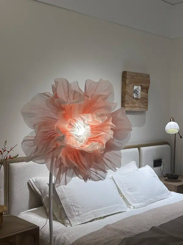 70-inch height Silent automatic opening and closing Silk satin floor-length poppy print