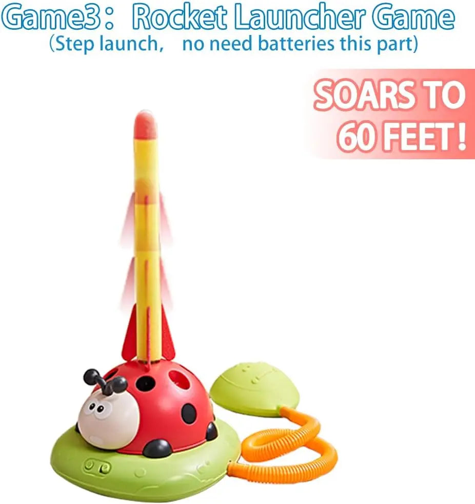 3-in-1 children's remote control outdoor toys, ring-tossing games and stomping feet to launch rocket launchers