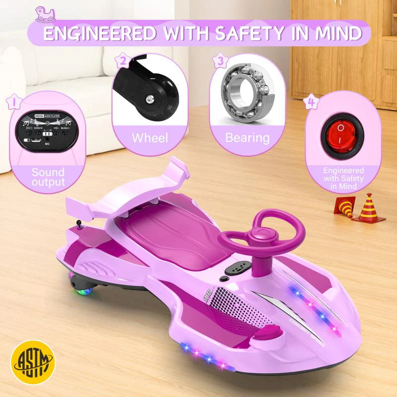12V Electric Wiggle Ride-On with Flash Wheels & Music