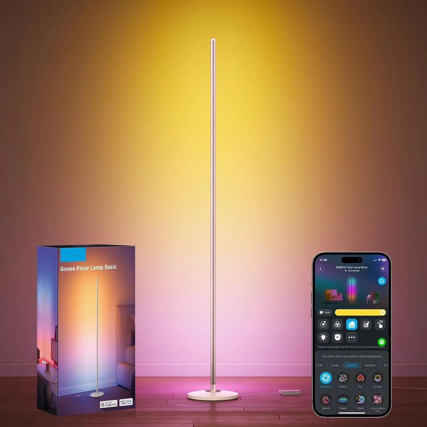 1000-lumen smart modern floor lamp, music synchronization and 16 million DIY colors