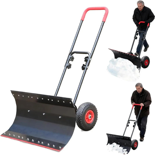 Snow shovels with wheels, snow pushers for snow and ice removal
