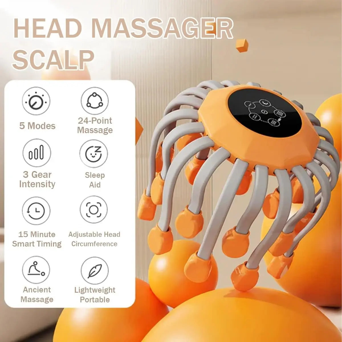 Anti-stress 360° all-round electric scalp massager