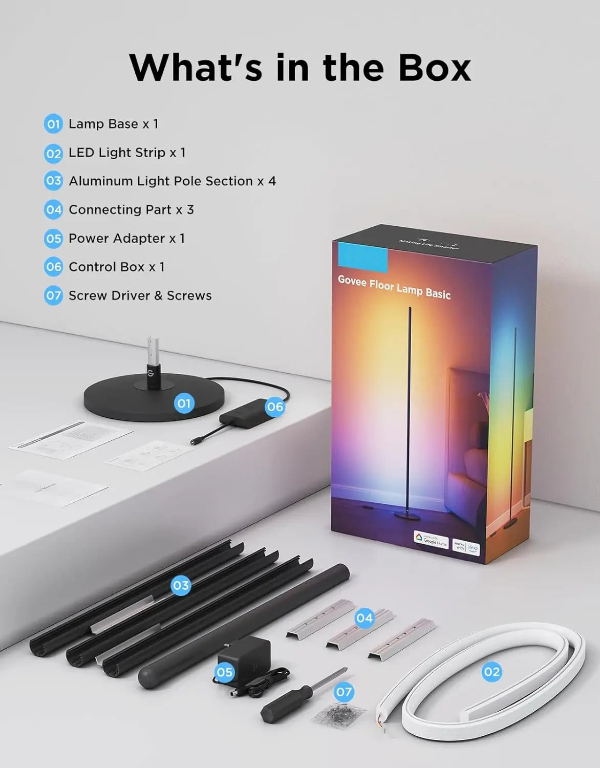 1000-lumen smart modern floor lamp, music synchronization and 16 million DIY colors