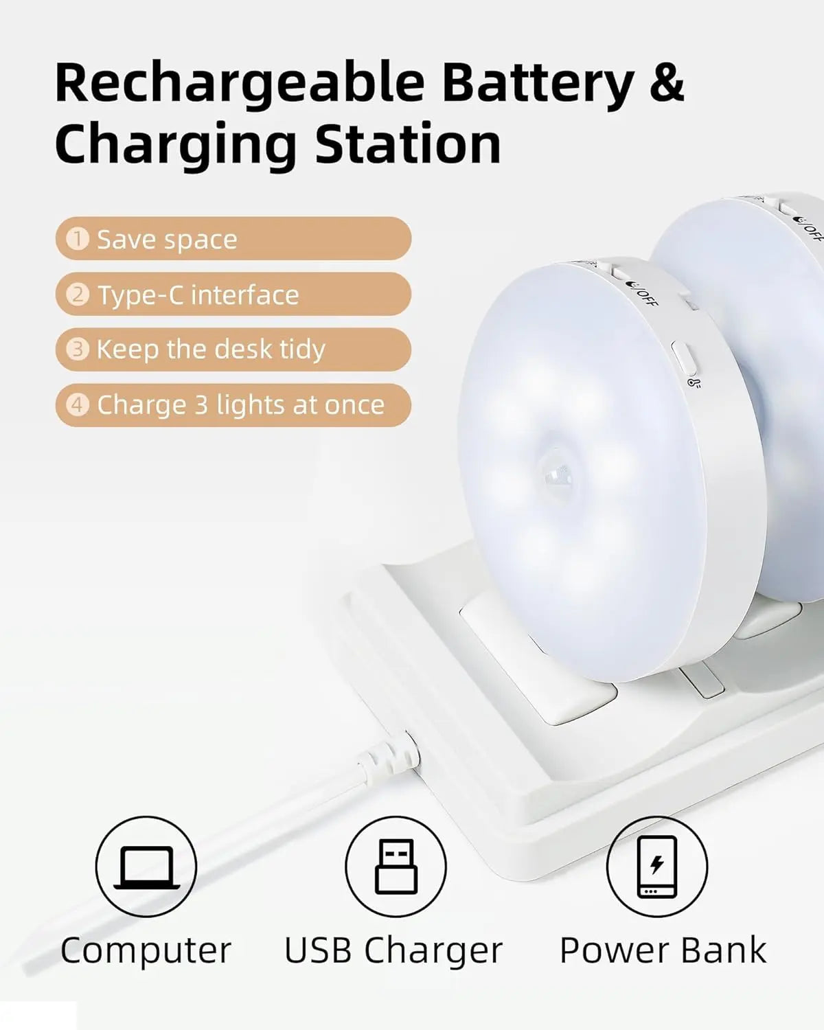 Cabinet lighting with charging station, 1000 mah rechargeable remote control light