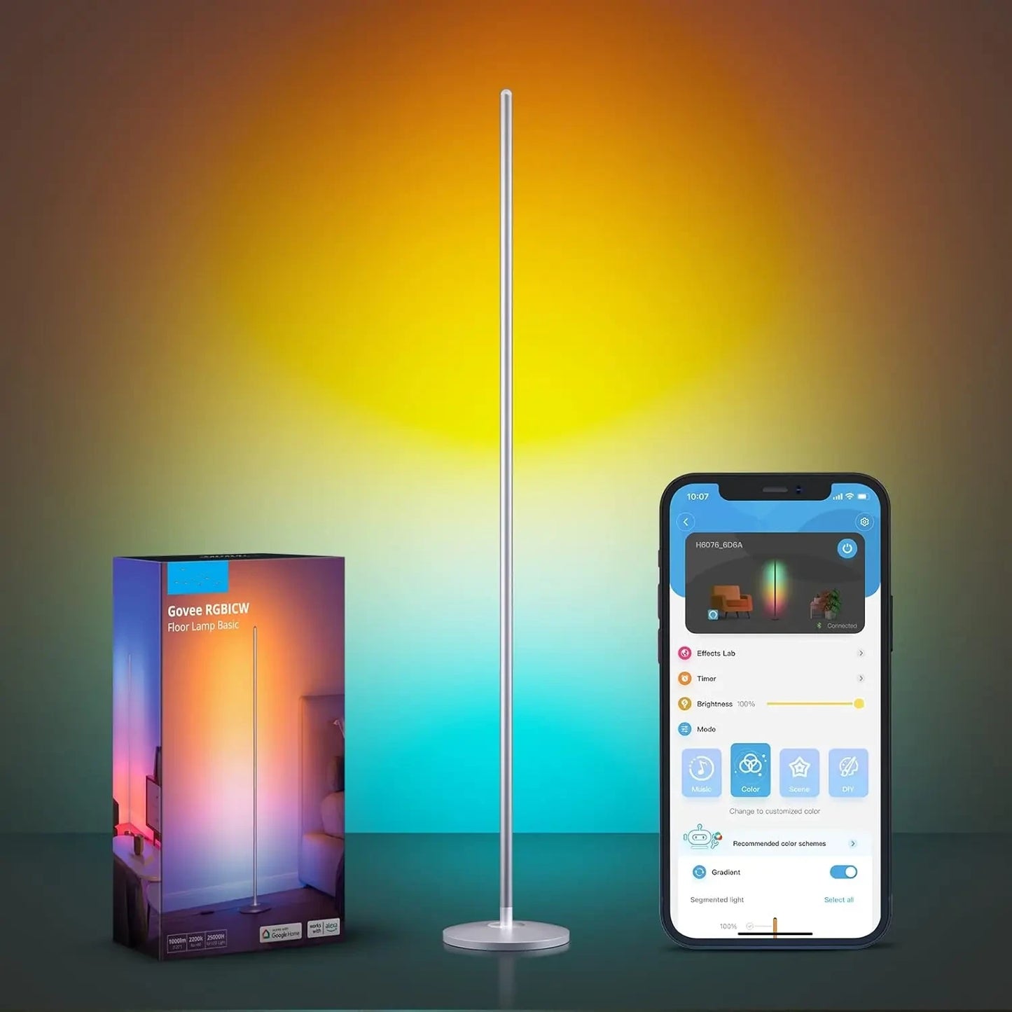 1000-lumen smart modern floor lamp, music synchronization and 16 million DIY colors
