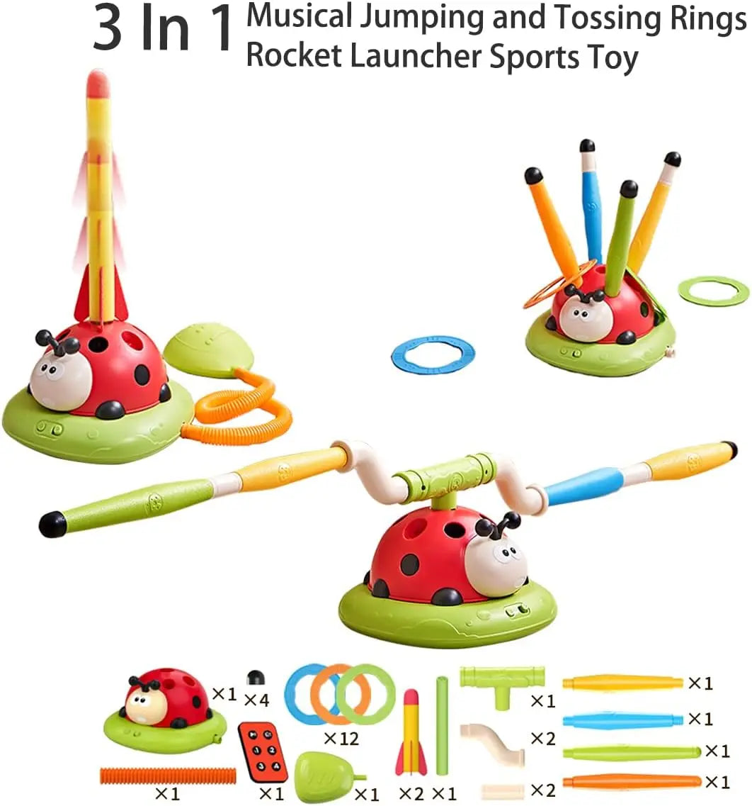 3-in-1 children's remote control outdoor toys, ring-tossing games and stomping feet to launch rocket launchers
