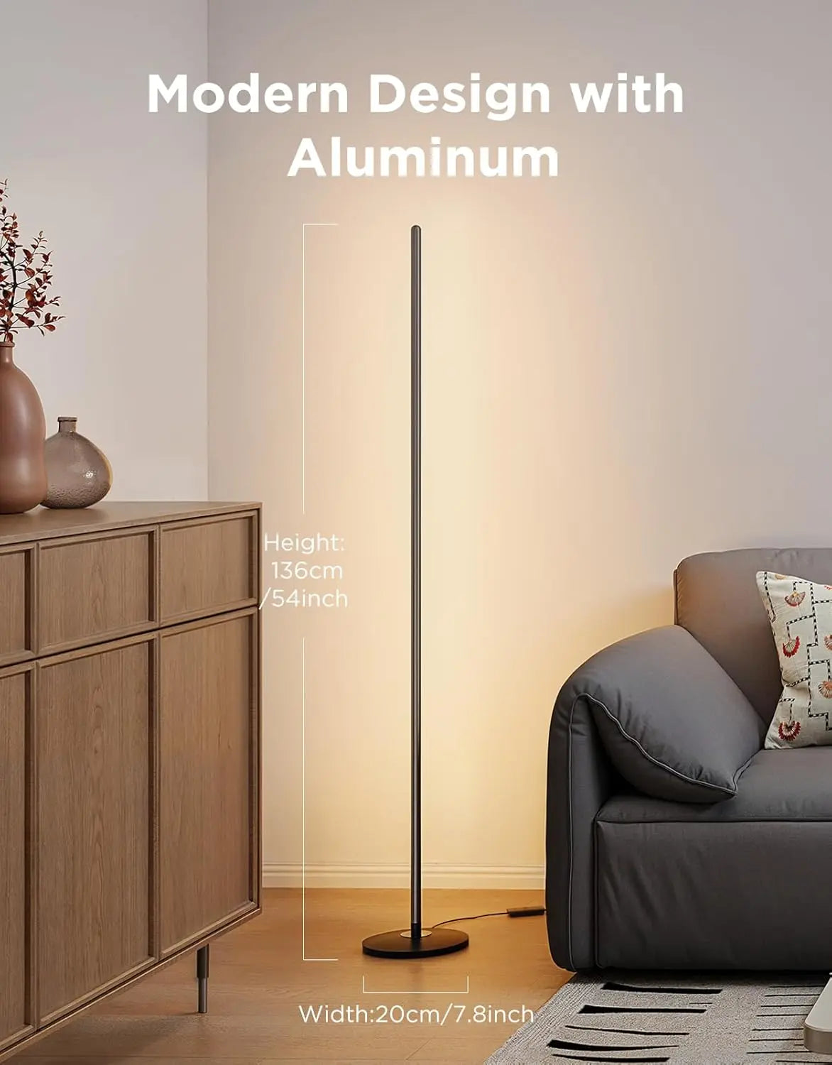 1000-lumen smart modern floor lamp, music synchronization and 16 million DIY colors