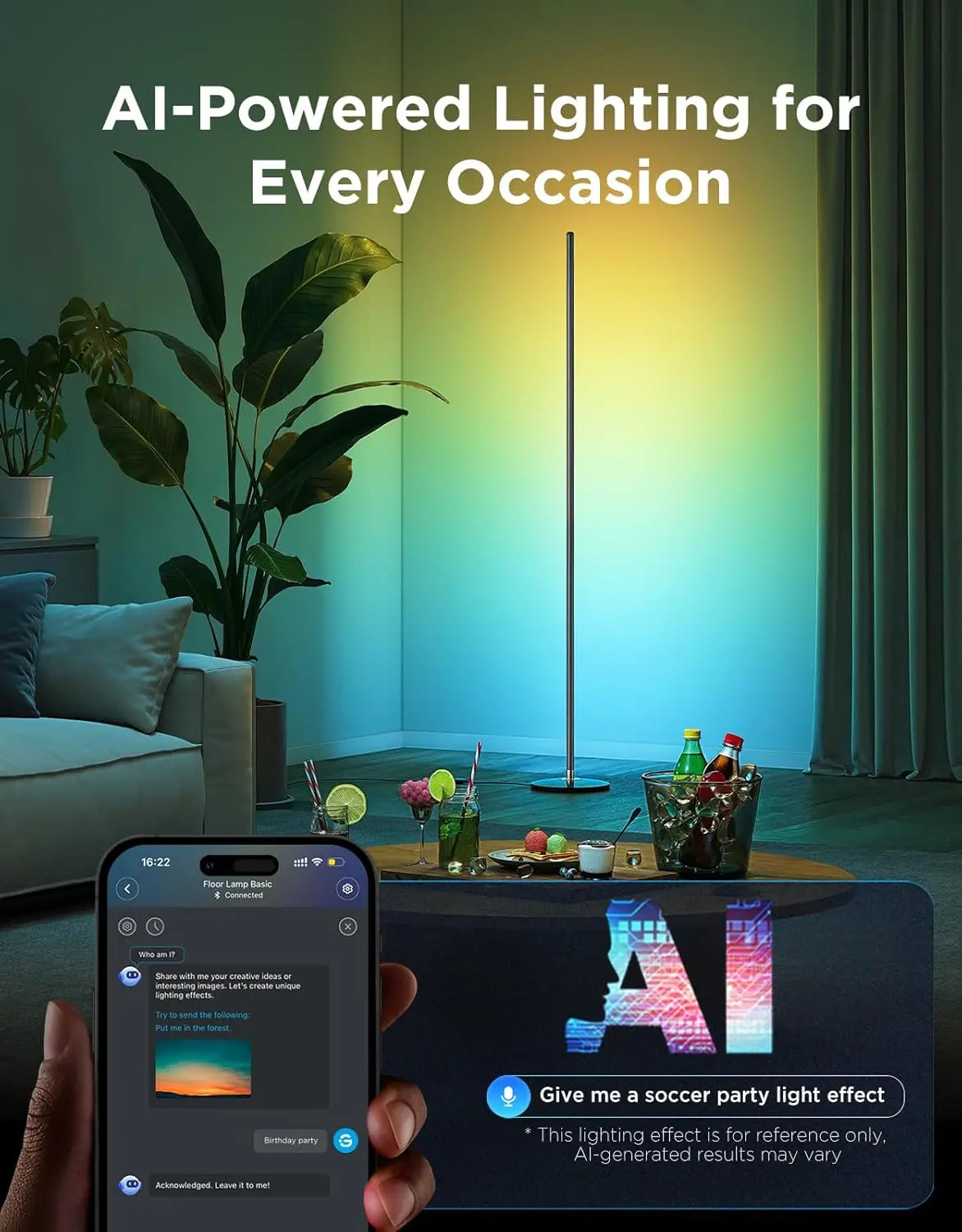1000-lumen smart modern floor lamp, music synchronization and 16 million DIY colors