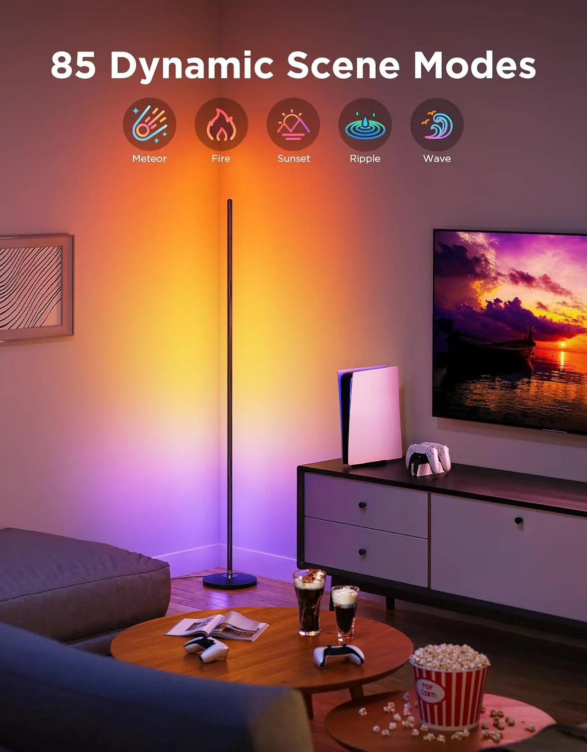 1000-lumen smart modern floor lamp, music synchronization and 16 million DIY colors