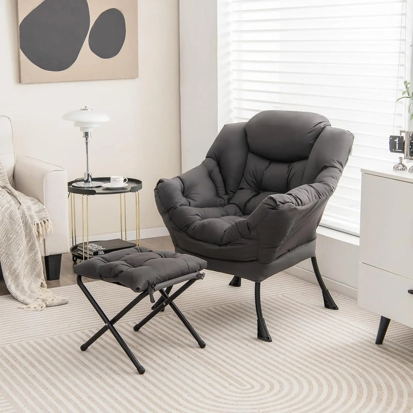 A modern and comfortable accent reading chair with side pockets and armrests