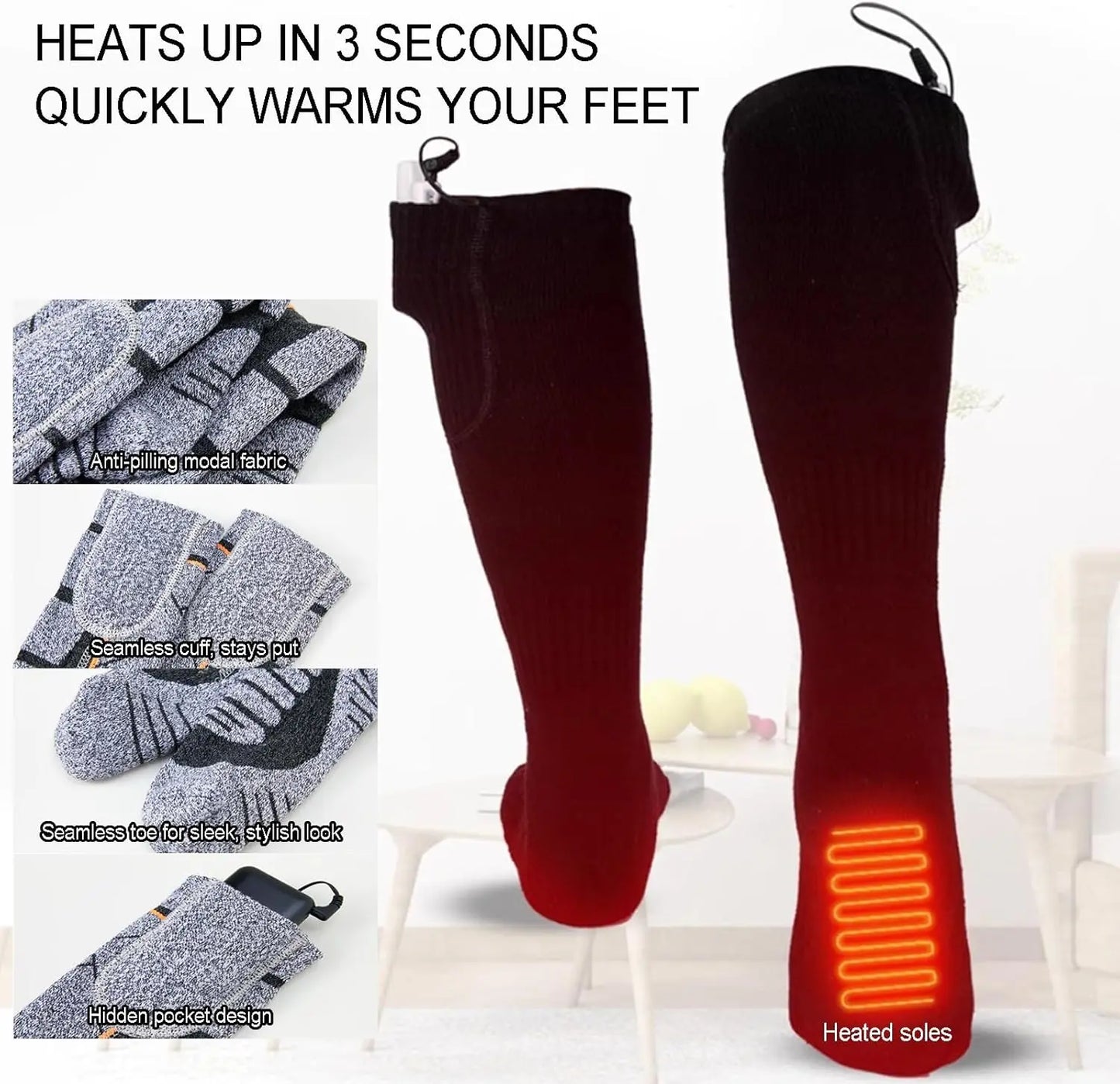 4000mAh rechargeable battery heating socks