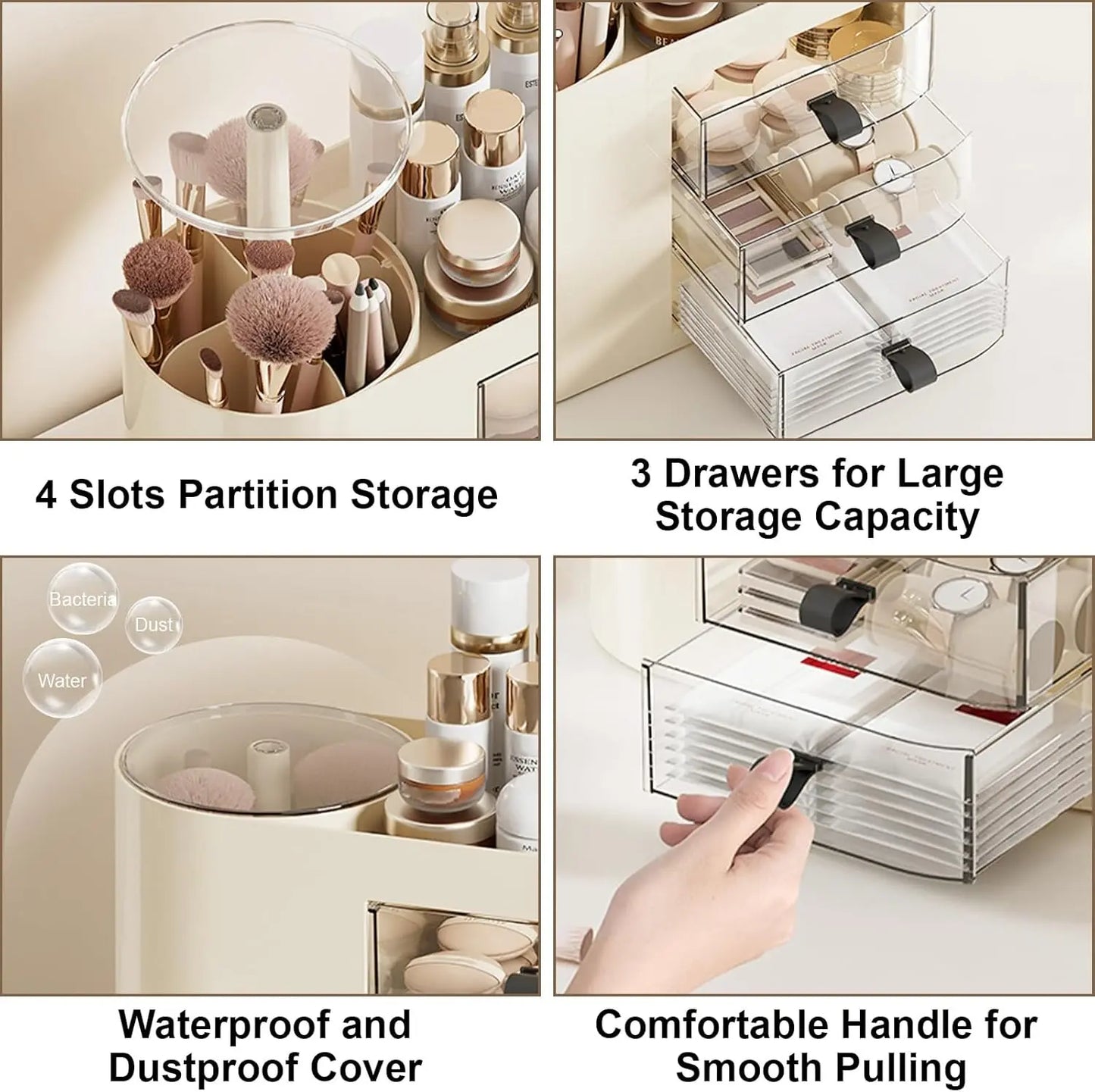 Three-drawer cosmetic storage box