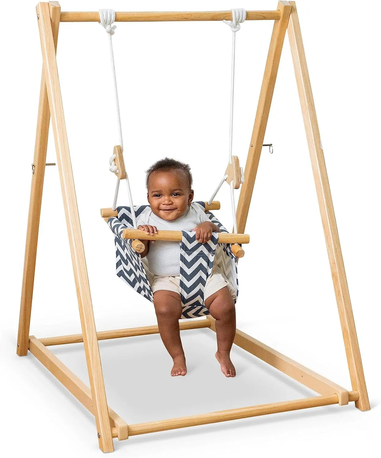 Spruce wood baby and toddler foldable swing set with stand