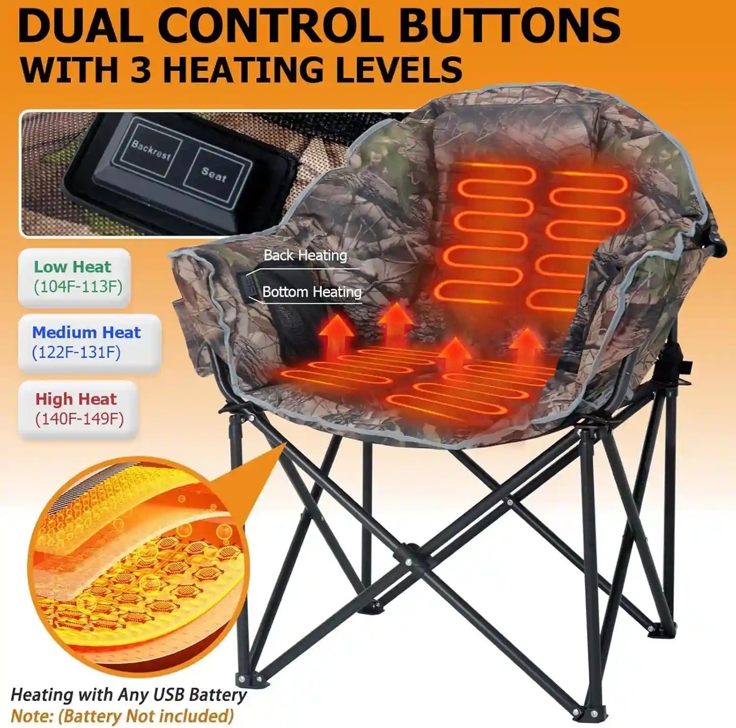 Extra-large heated camping chair