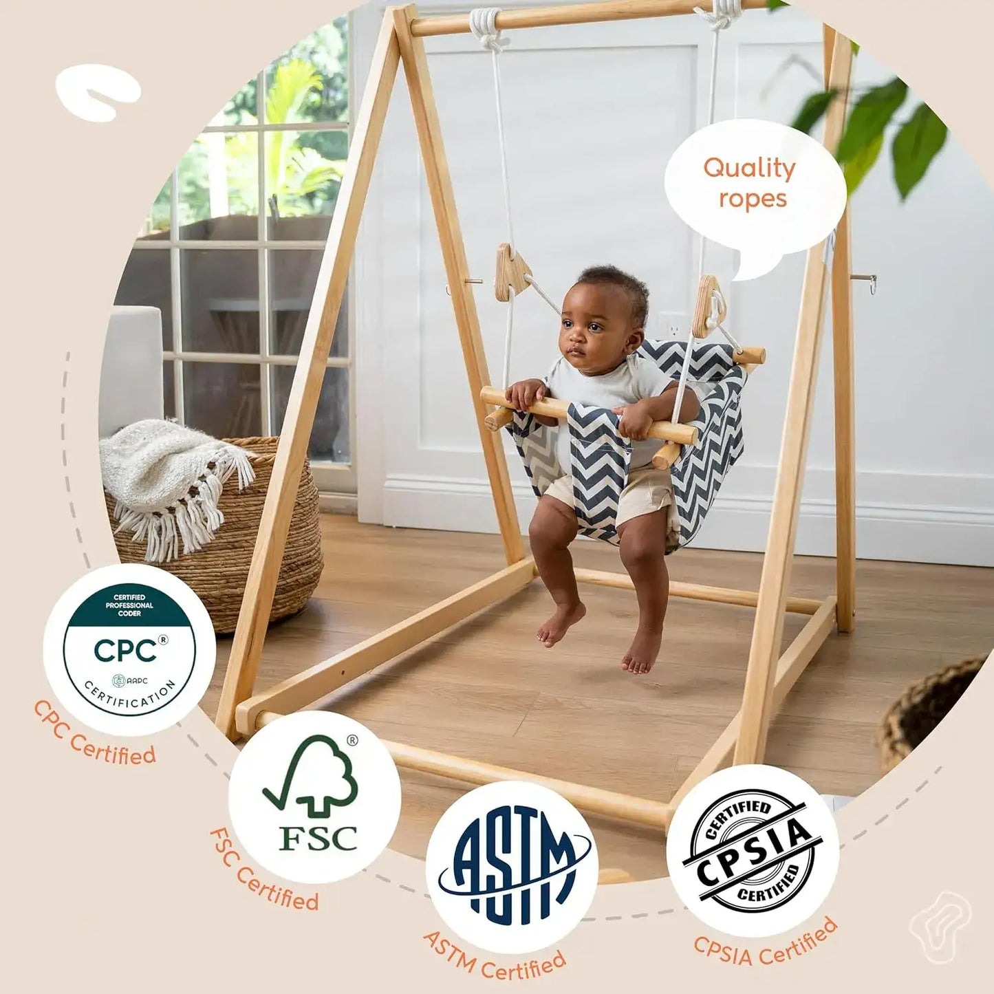 Spruce wood baby and toddler foldable swing set with stand