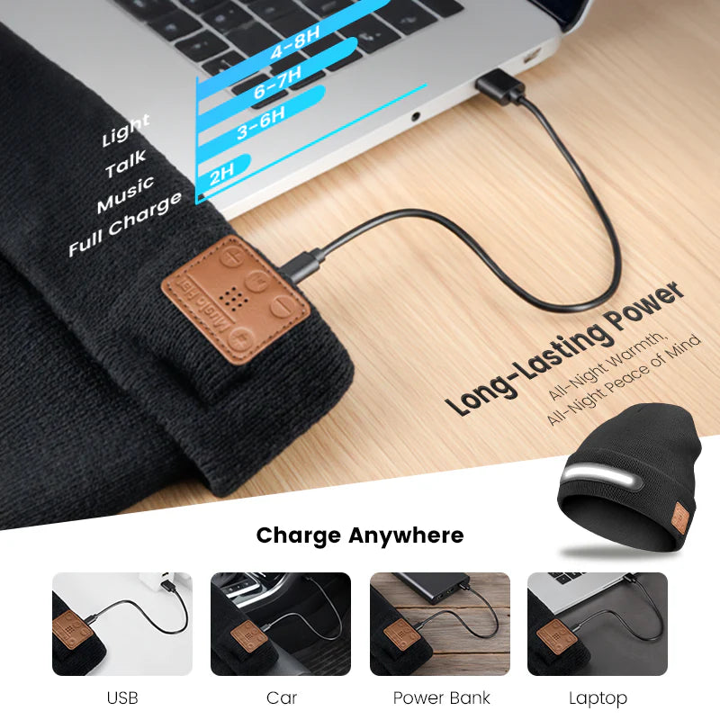 Rechargeable Bluetooth Beanie Hat with Light