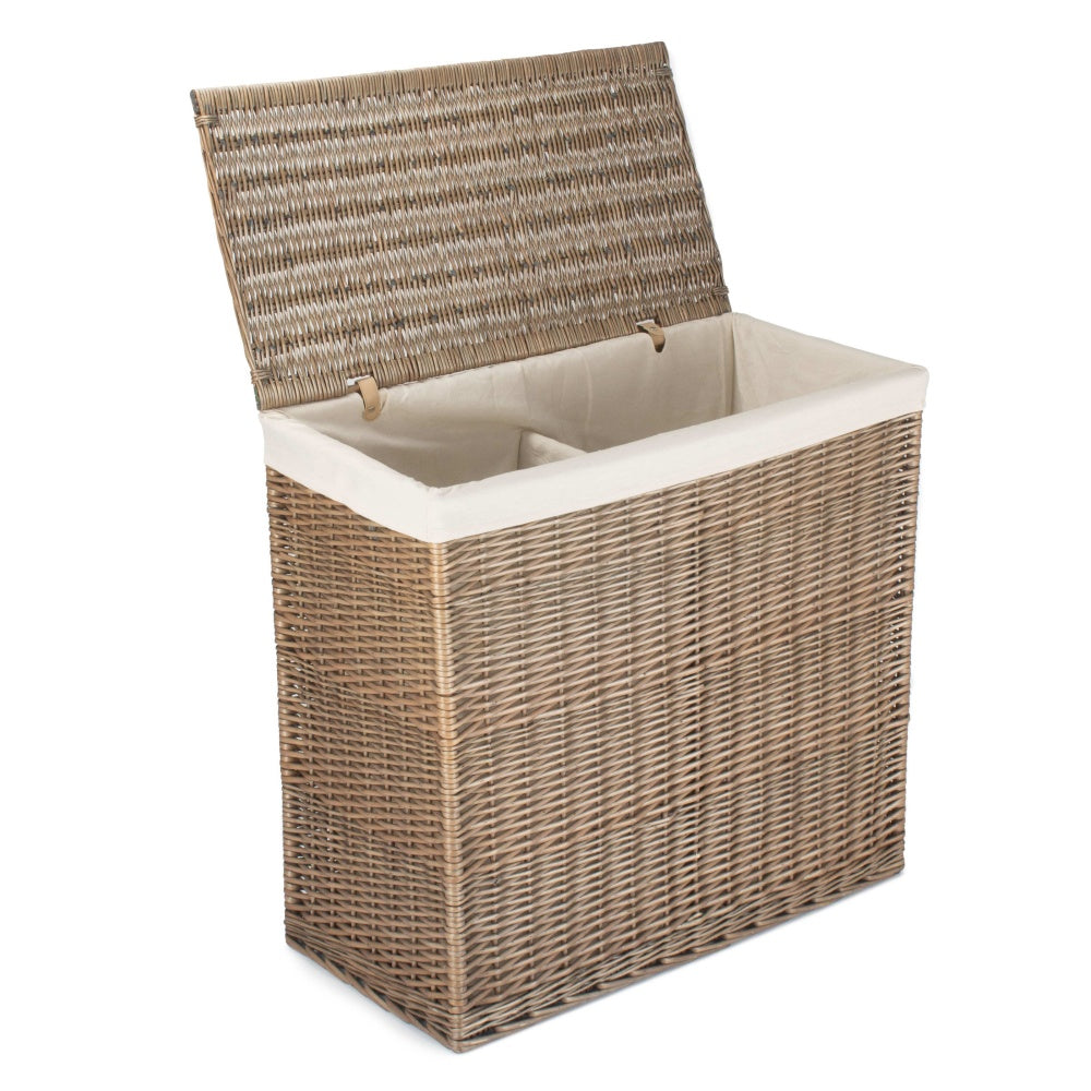 Large Rectangular Partition Wicker Laundry Basket