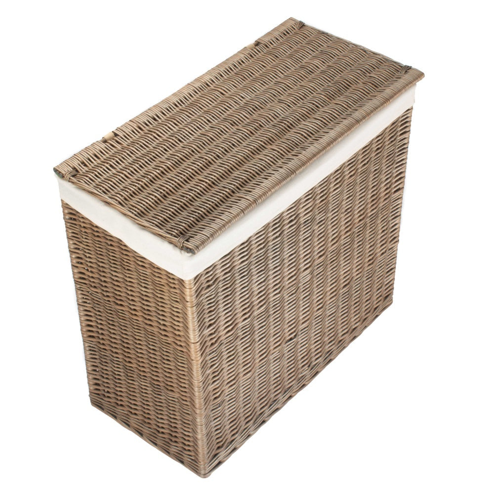 Large Rectangular Partition Wicker Laundry Basket