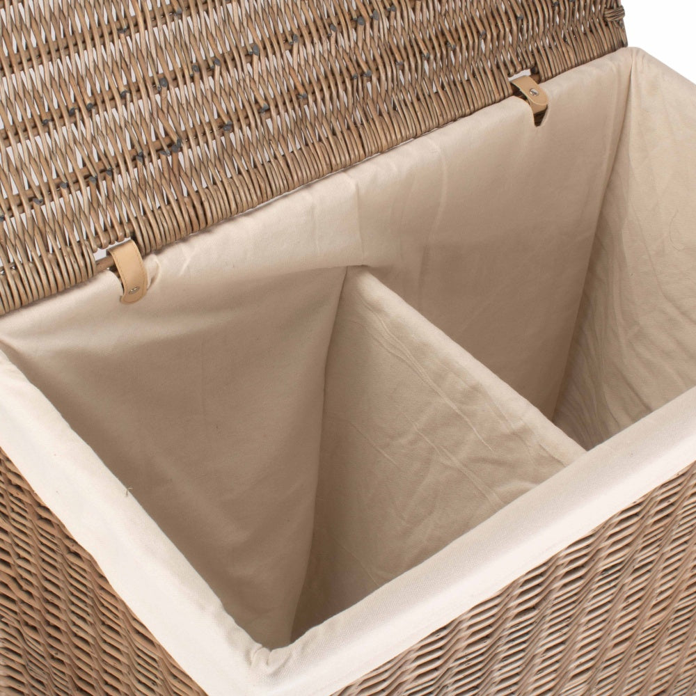 Large Rectangular Partition Wicker Laundry Basket