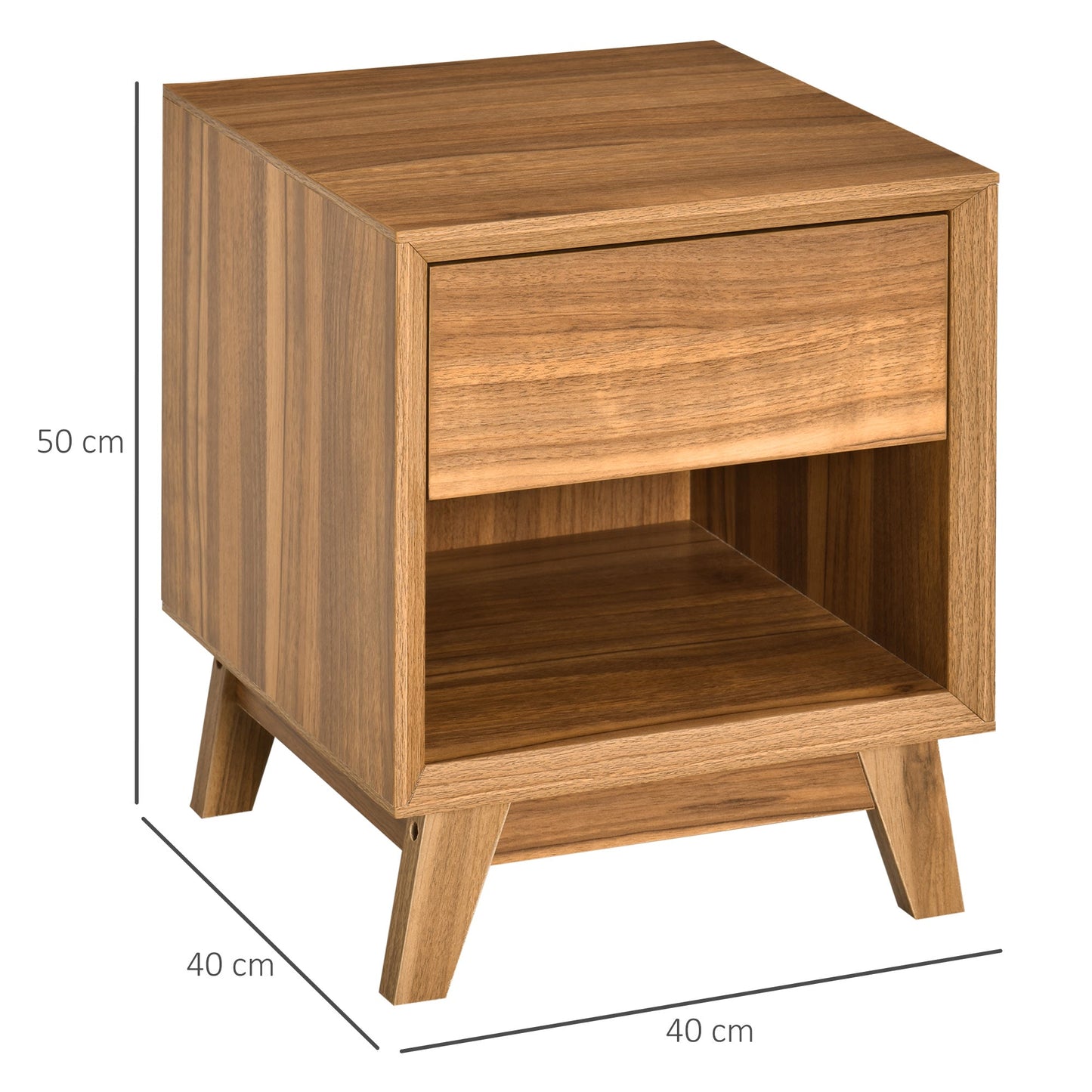 Modern Bedside Table Nightstand with Drawer and Shelf - Walnut Brown
