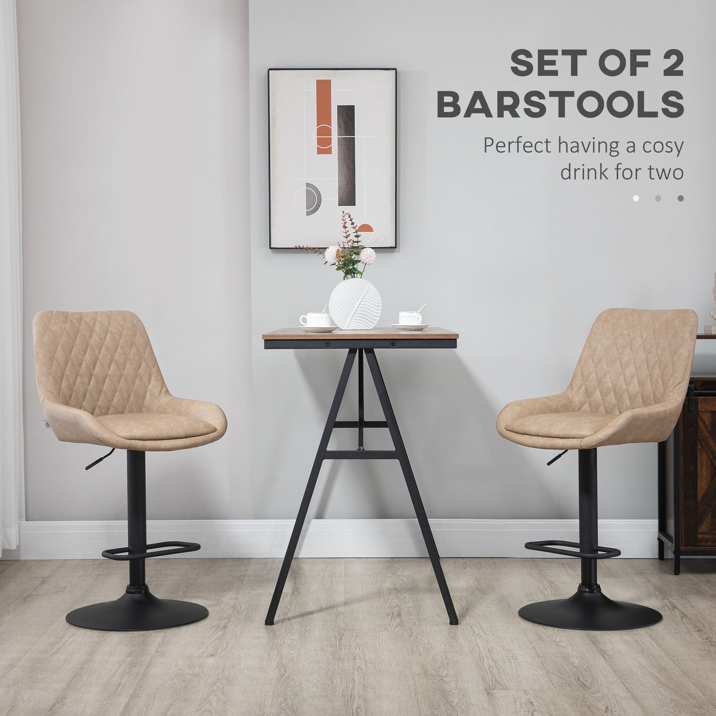 Comfortable Adjustable Retro Bar Stools Set of 2 - Light Khaki