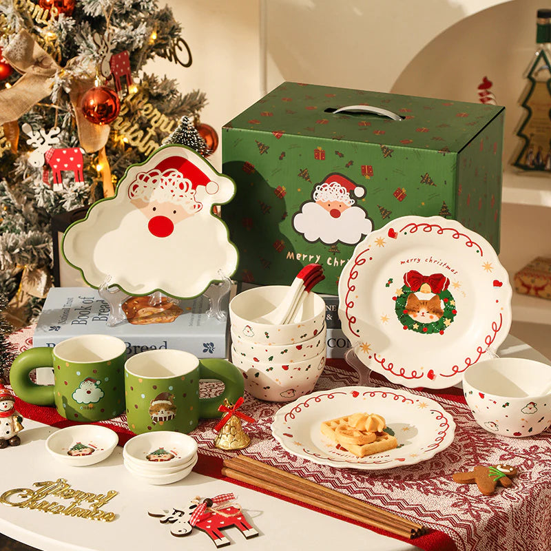 🎅 Christmas Cat Ceramic Dinnerware Set| Perfect Holiday Gift & Festive Table Essential for 2025