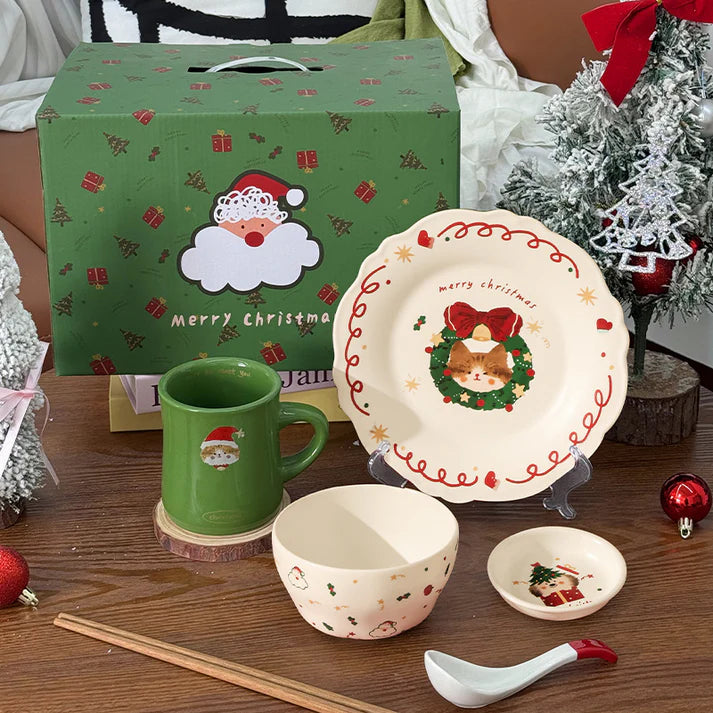 🎅 Christmas Cat Ceramic Dinnerware Set| Perfect Holiday Gift & Festive Table Essential for 2025