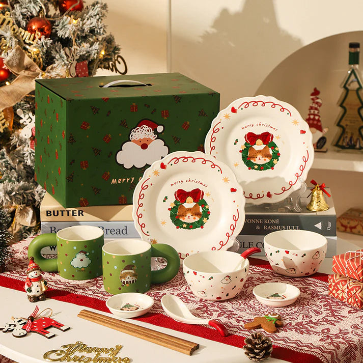 🎅 Christmas Cat Ceramic Dinnerware Set| Perfect Holiday Gift & Festive Table Essential for 2025
