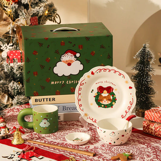 🎅 Christmas Cat Ceramic Dinnerware Set| Perfect Holiday Gift & Festive Table Essential for 2025