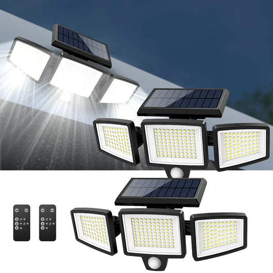 Solar Outdoor Security Lights – 2500LM Ultra Bright 3-Head Motion Sensor Light, 210 LEDs