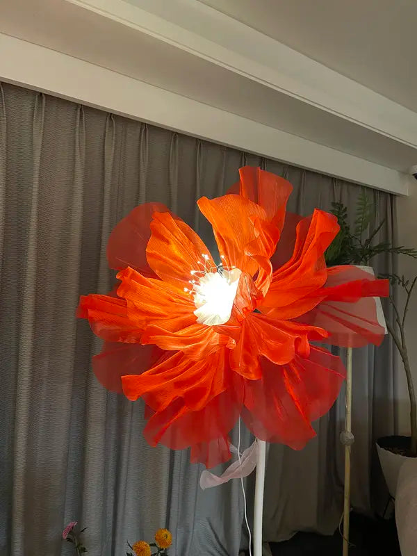 70-inch height Silent automatic opening and closing Silk satin floor-length poppy print