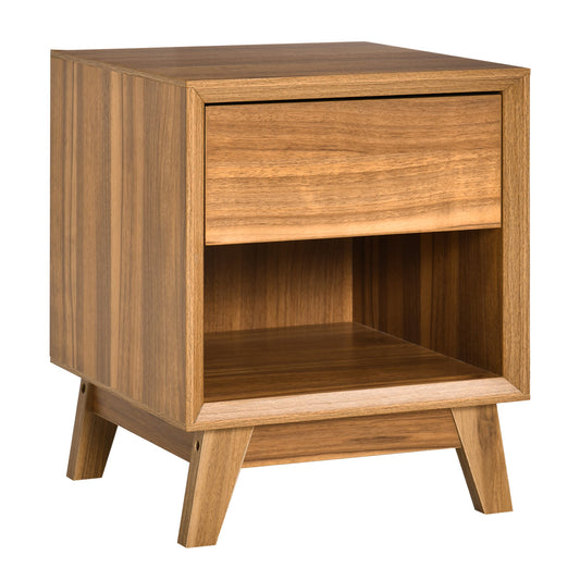 Modern Bedside Table Nightstand with Drawer and Shelf - Walnut Brown
