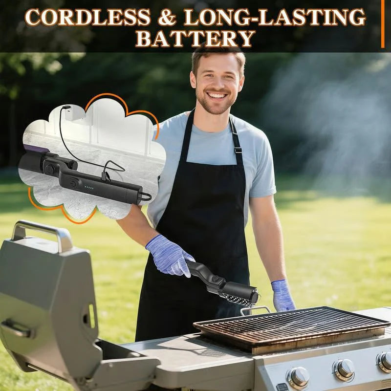 🔥Wireless Adjustable Electric BBQ Brush with 2 Interchangeable Stainless Steel Heads for Deep Cleaning