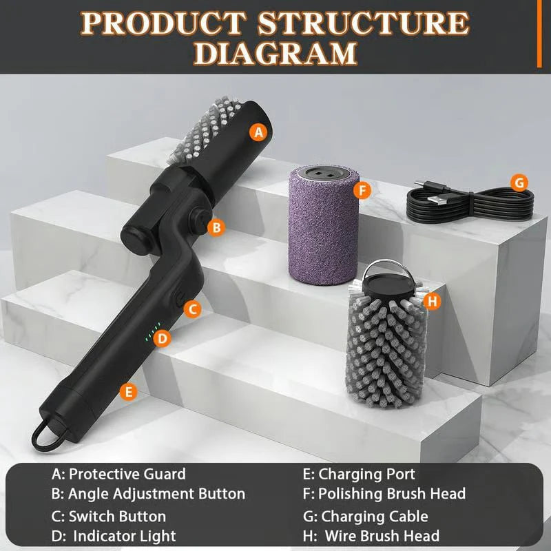 🔥Wireless Adjustable Electric BBQ Brush with 2 Interchangeable Stainless Steel Heads for Deep Cleaning