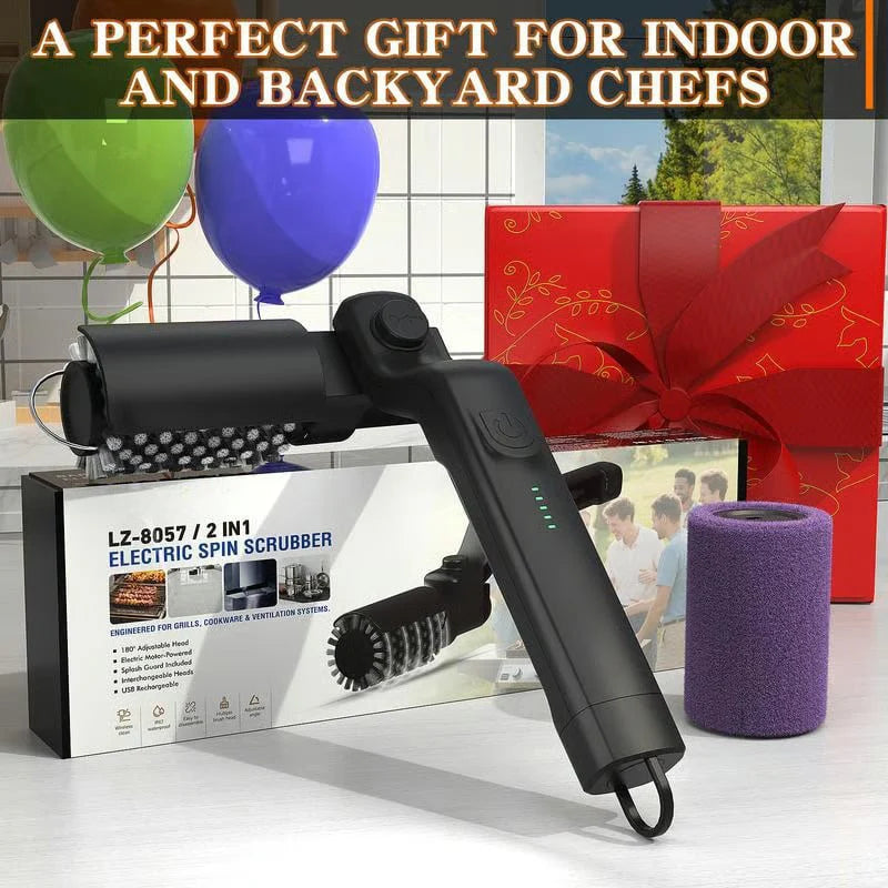 🔥Wireless Adjustable Electric BBQ Brush with 2 Interchangeable Stainless Steel Heads for Deep Cleaning