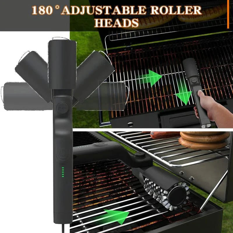 🔥Wireless Adjustable Electric BBQ Brush with 2 Interchangeable Stainless Steel Heads for Deep Cleaning