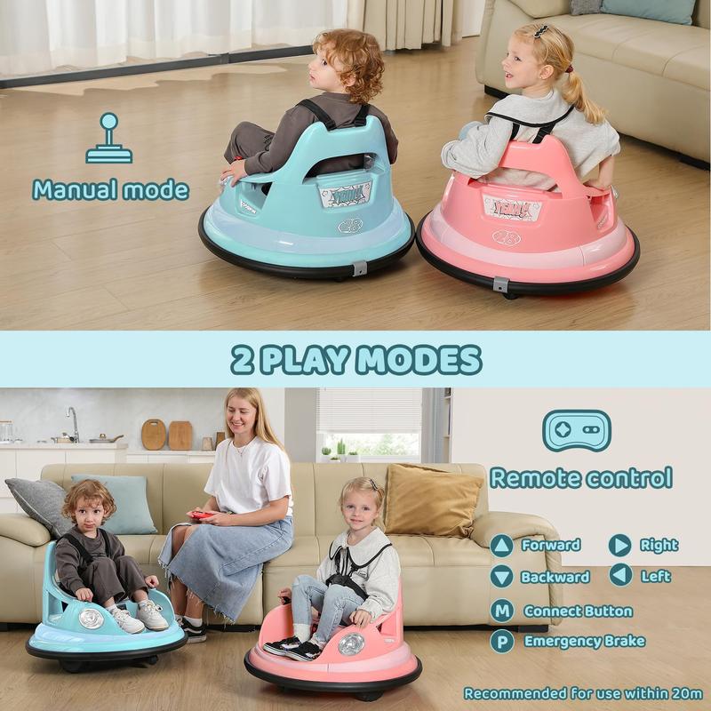 360° Spin Electric Bumper Car for Kids (Parent Remote & LED)