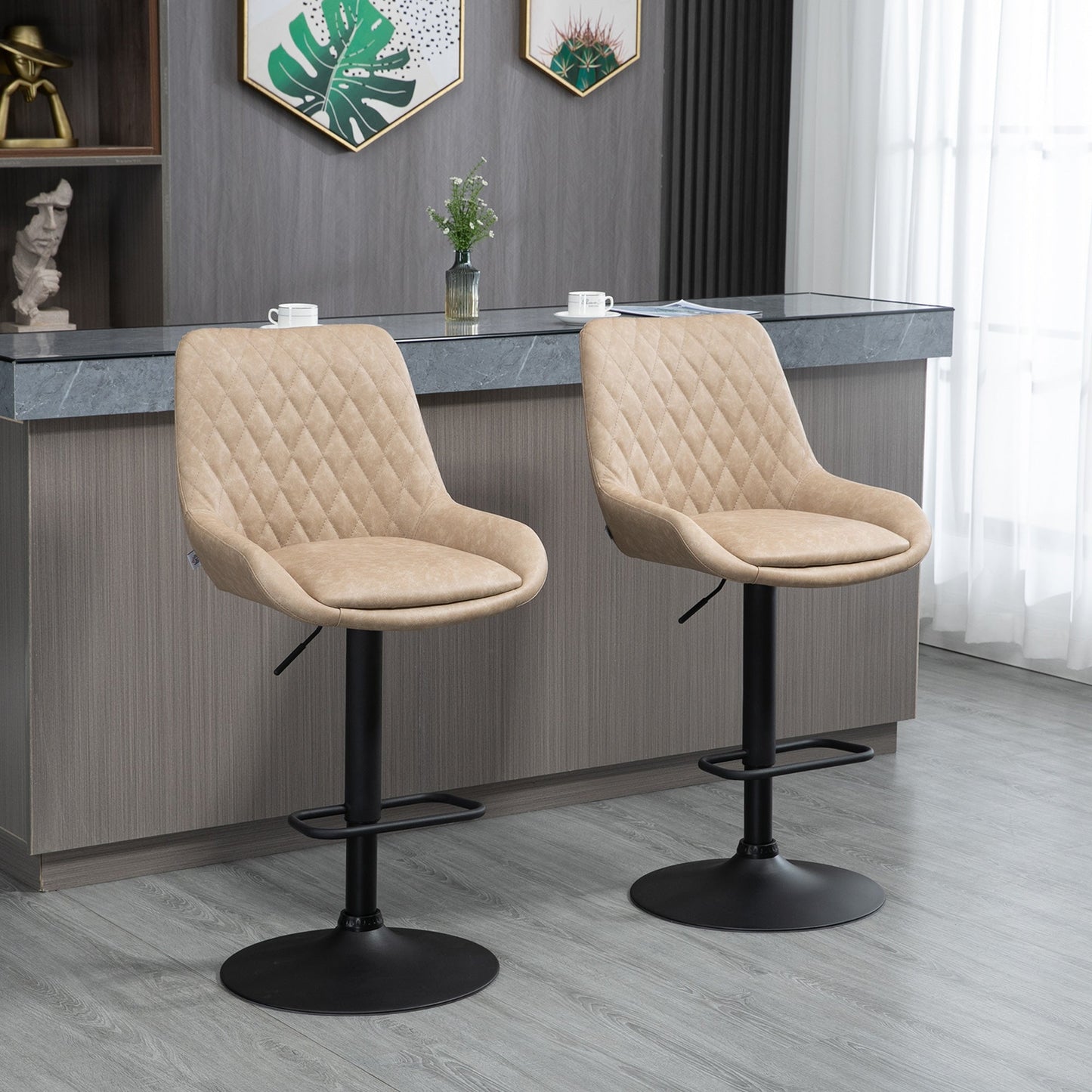 Comfortable Adjustable Retro Bar Stools Set of 2 - Light Khaki